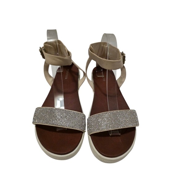 Maurices Sandals Womans 9 Beige Sparkle Open Toe Adjustable Comfort - Picture 2 of 7